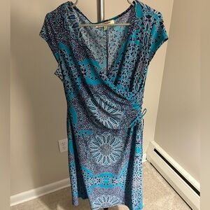 Blue and white boho midi dress size 12 Evan Picone